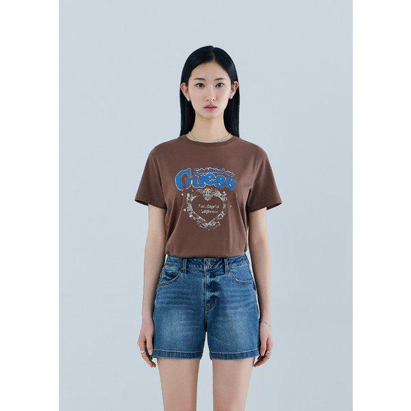 YQ2K1441 女性アンティークハートプリント半袖Tシャツ
