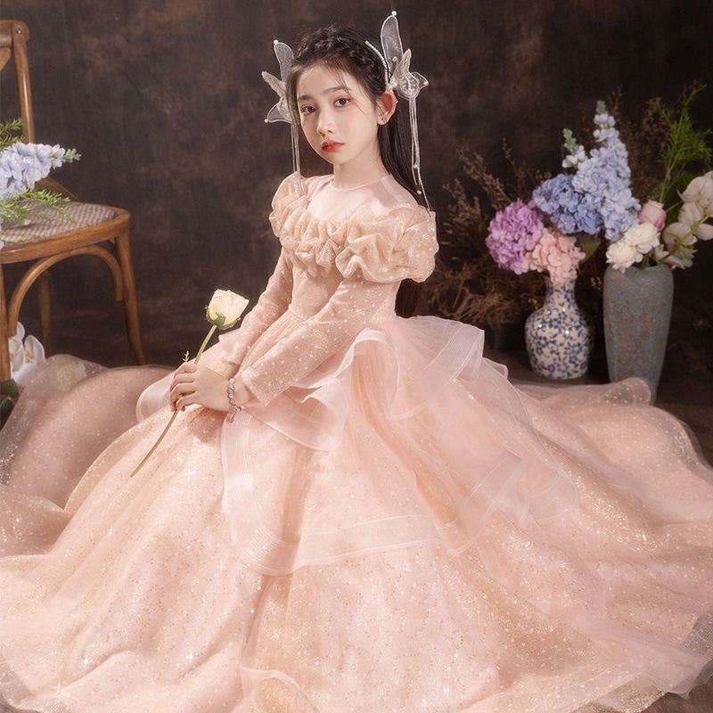 【2枚購入で 3oo円OFF】スーパーチルドレンズドレスガーゼスカートスカートフラワーチャイルドウェディングリトルガールバースデープリンセススカートスプリングスプリングホストピアノコンペティション