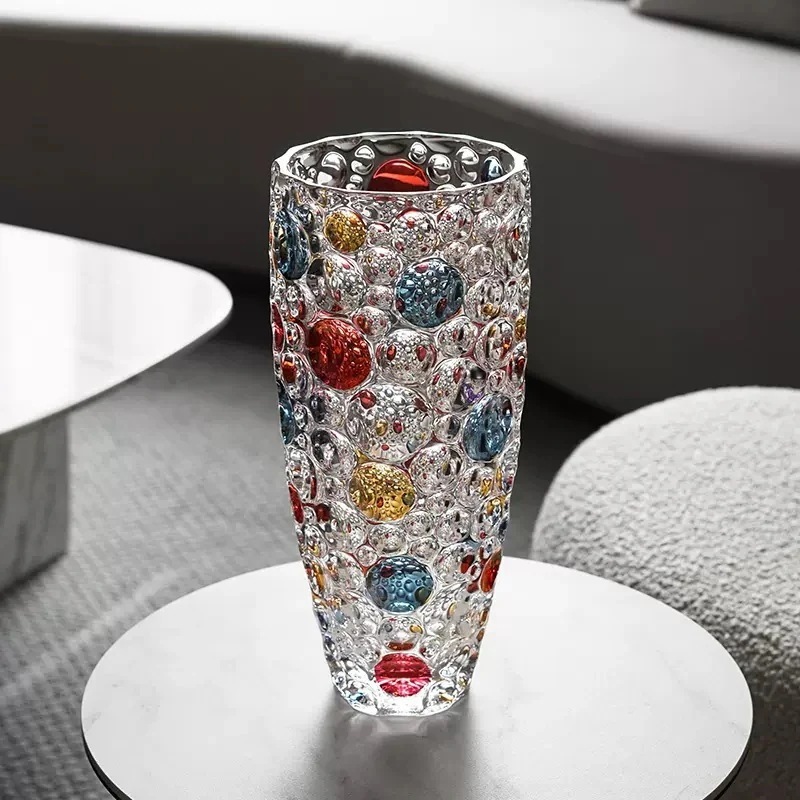 【20点セット】【送料無料】シンプルで高級感のあるカラードットクリスタルガラス花瓶水養生用デスクトップアクセサリー置物