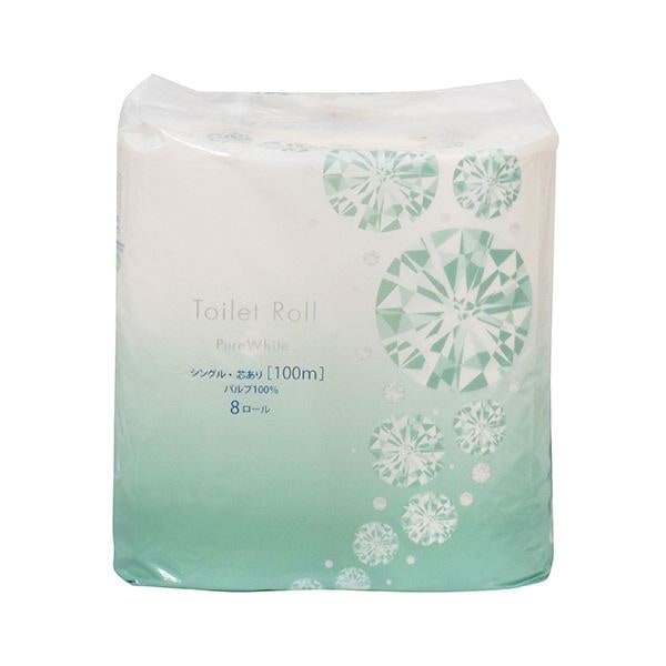 （まとめ）TANOSEE トイレットペーパーピュアホワイト シングル 芯あり 100m 1パック（8ロール）[x5セット]