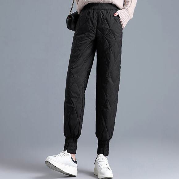 ボトムス パンツ ダウン ロング 細身 ストレート ウエストゴム 個性的 レディース 黒 厚手 シンプル カジュアル かっこいい こなれ感 ラフ メンズライク ボーイッシュ スポーティー ルーズ 無地