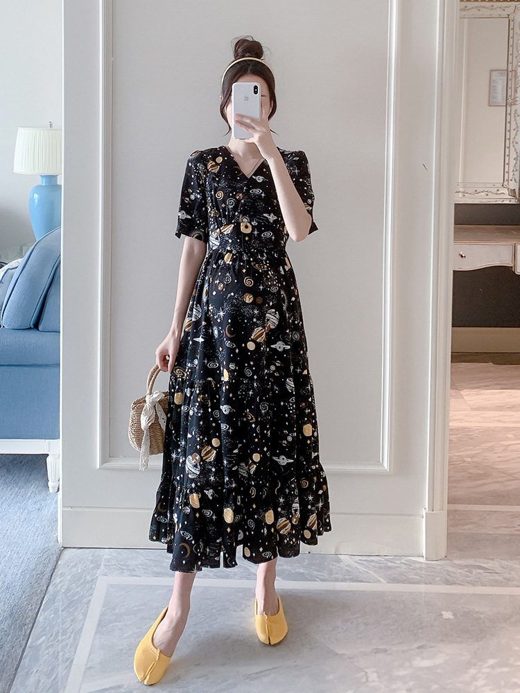 ワンピース ロングスカート ロング丈 半袖 Vネック セミフレア Aライン 切り替えデザイン ポリエステル かわいい 大人可愛い きれいめ 大人 上品 おしゃれ お洒落 大人可愛い 大人女子