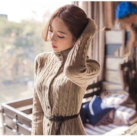 2色　レディース　ボタン付き ニット ワンピース ックワンピース ロング ニット 長袖 セクシ 母の日のプレゼント