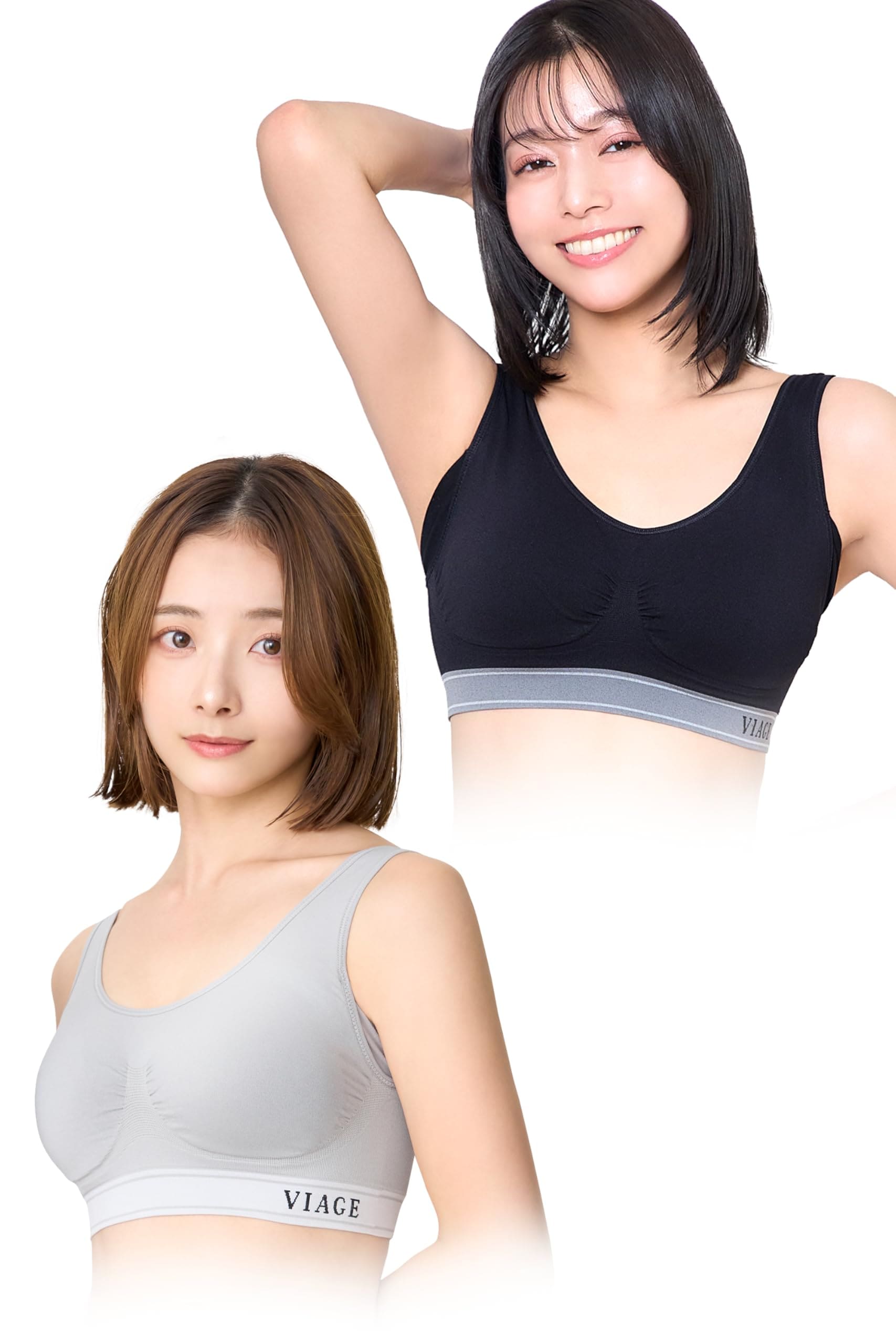 VIAGE (ヴィアージュ) ビューティアップ ナイトブラ 2枚セット (ブラックグレー/クールグレー, S-M) 全６サイズ 脇高設計 ノンワイヤー 背面着圧設計 締付け感なし