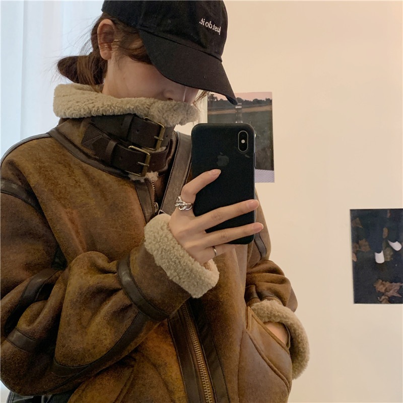 ラムウール コート レディース ゆったり 厚手 ファー オールインワン ライダースジャケット レザージャケット
