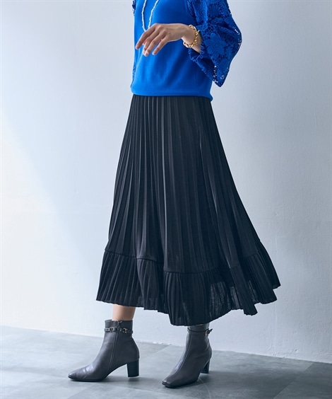 ロングスカート 裾アシンメトリープリーツロングスカート Hana服