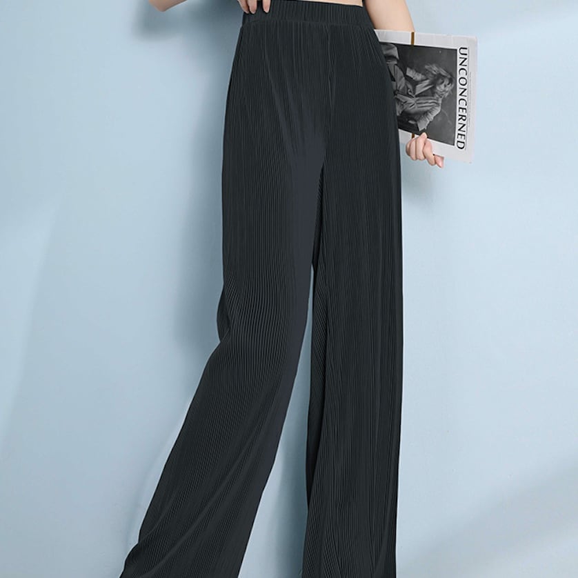 ボトムス ボトム おすすめ おしゃれ お洒落 安い プチプラ パンツ ワイド パンツ ハイ ウエスト ワイド テロテロ ポリエステル ウエスト ゴム 動きやすい 韓国