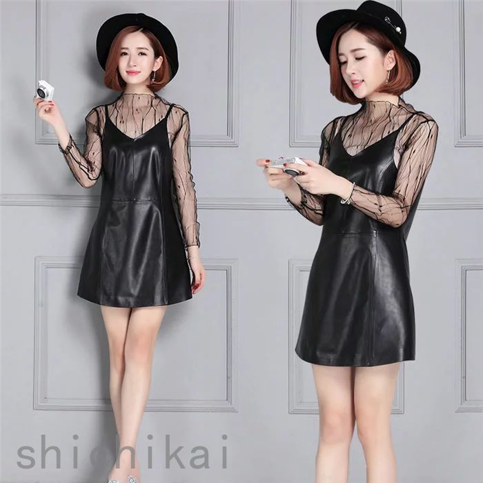 人気 本革 サロペット ミニ丈 ノースリーブ ホワイトデー THOM レザー ワンピース おしゃれ レディース 革ワンピース 羊革製 Aライン WILLS ラム革ワンピース ブラック