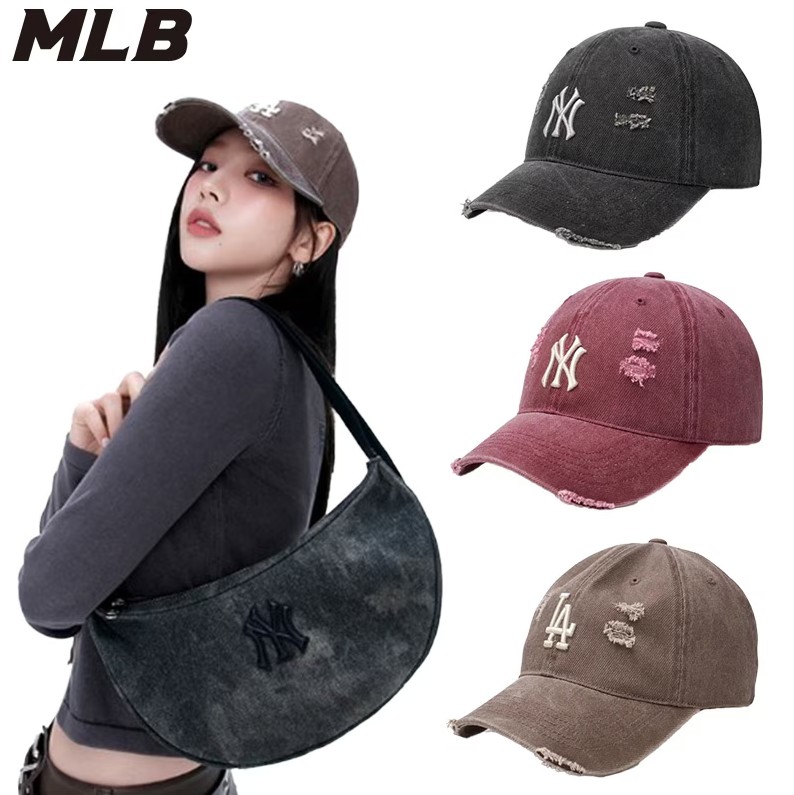 DAMAGE WASHING UNSTRUCTURED BALL CAP キャップ ボールキャップ サイズ調節 レディース メンズ メジャーリーク 野球帽 LA ドジャース NY ヤンキース 黒 ブラ