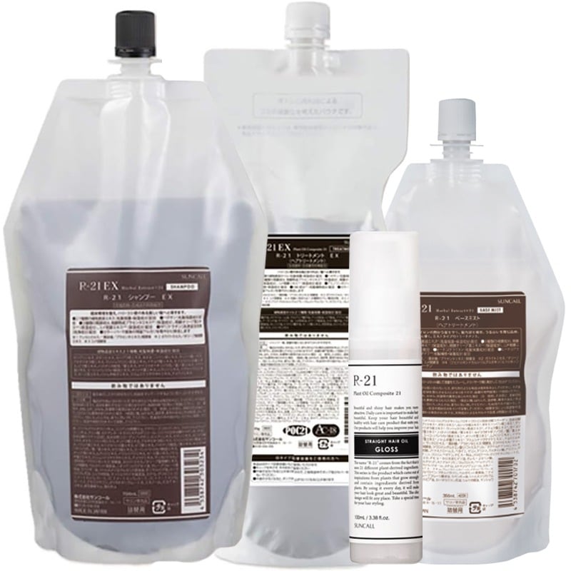 サンコール R-21 EX シャンプー 700mL + EX トリートメント 700g + ヘアオイル グロス 100ml + ベースミスト 360ml 詰替え セット エイジング毛 ハリコシ ヘマチ