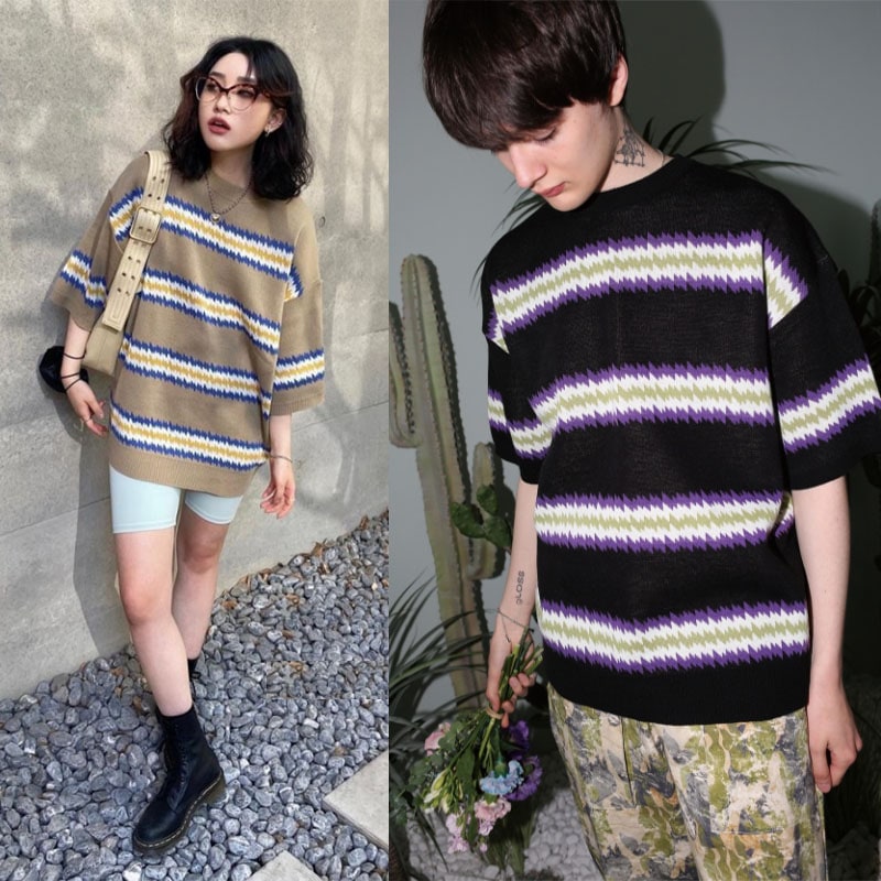 男女共用 / ZIGZAG KNIT T-SHIRTS / 2カラー