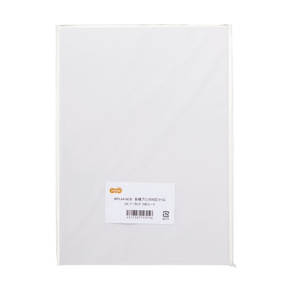 （まとめ）TANOSEE 各種プリンタ対応ラベルA4 ノーカット 1冊（100シート）(×5セット)