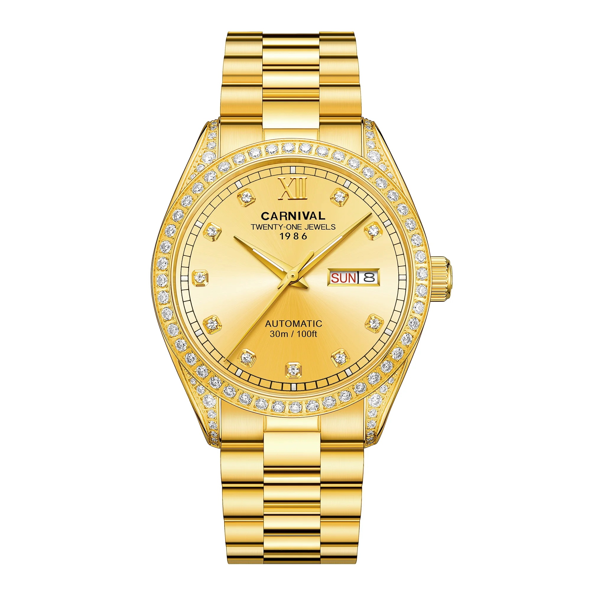 メンズフルゴールドウォッチ,自動機械式,金メッキスチール,自動巻き,サファイアガラス,防水,ダイヤモンドビジネス,ステンレススチール - 1511