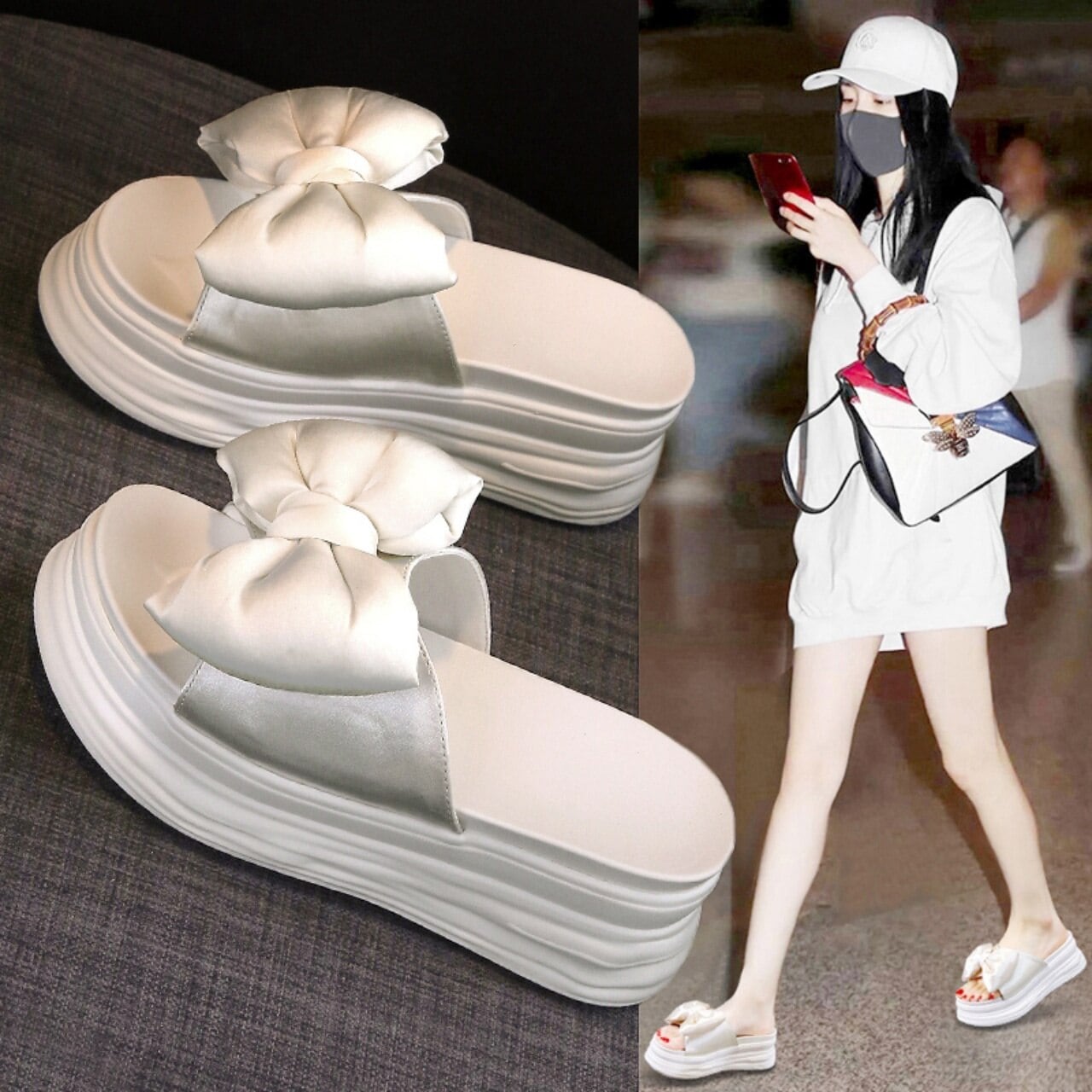 リボン 厚底サンダル プラットフォームサンダル シューズ 靴 サンダル スリッパ ヒール 美脚 脚長 かわいい 大人可愛い シンプル カジュアル おしゃれ お洒落 ラブリー キュート 5,561円