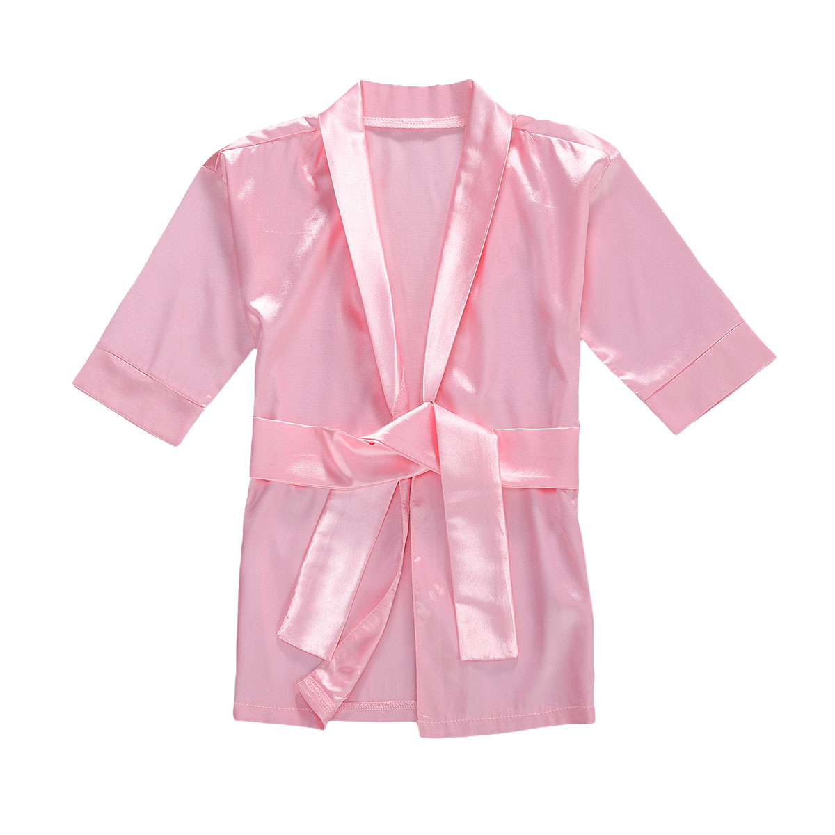 【通販激安】 女の子用長袖バスローブ 赤 ピンク ピンク 無地のシルク サテンの着物 6ヶ月から6歳までの女の子用 着物・浴衣