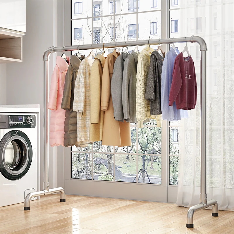 厚い鋼管の物干しラック床置き寝室折りたたみ屋外防風家庭用バルコニー衣服を掛けるシンプルな物干しラック