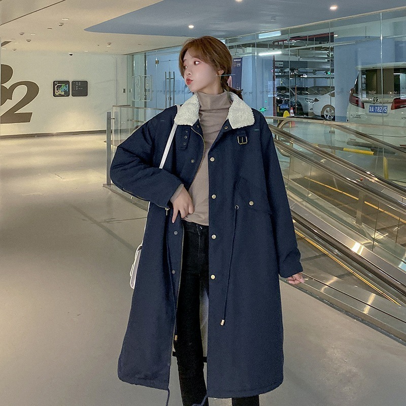 冬レディースカジュアルインダウンコットンジャケット韓国版bfルーズミドル丈コットンコート冬ラムウール中綿ジャケット