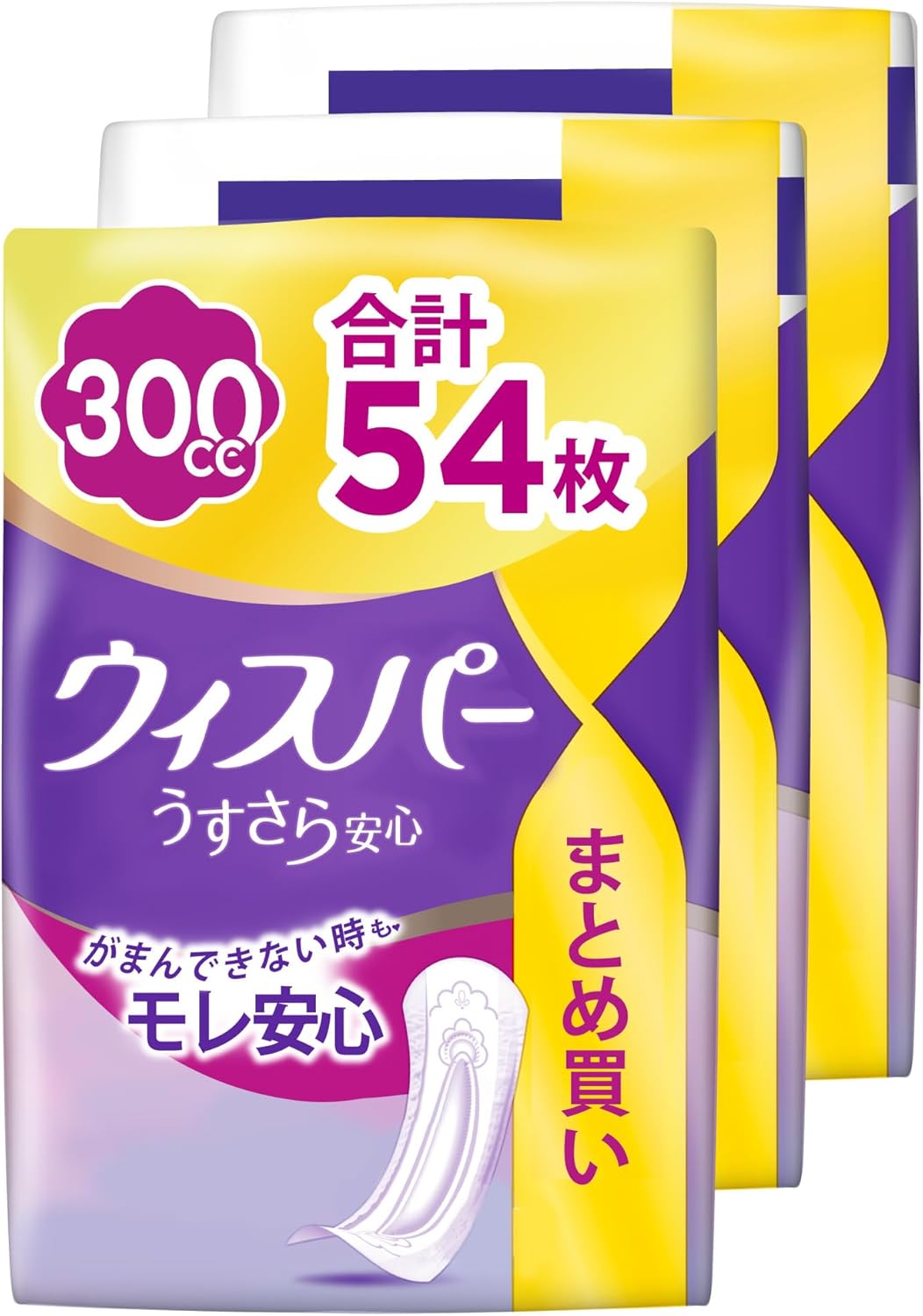 WHISPER ウィスパー うすさら安心 300cc 54枚 18枚×3パック 尿漏れパッド 尿とりパッド 女性用 安心用