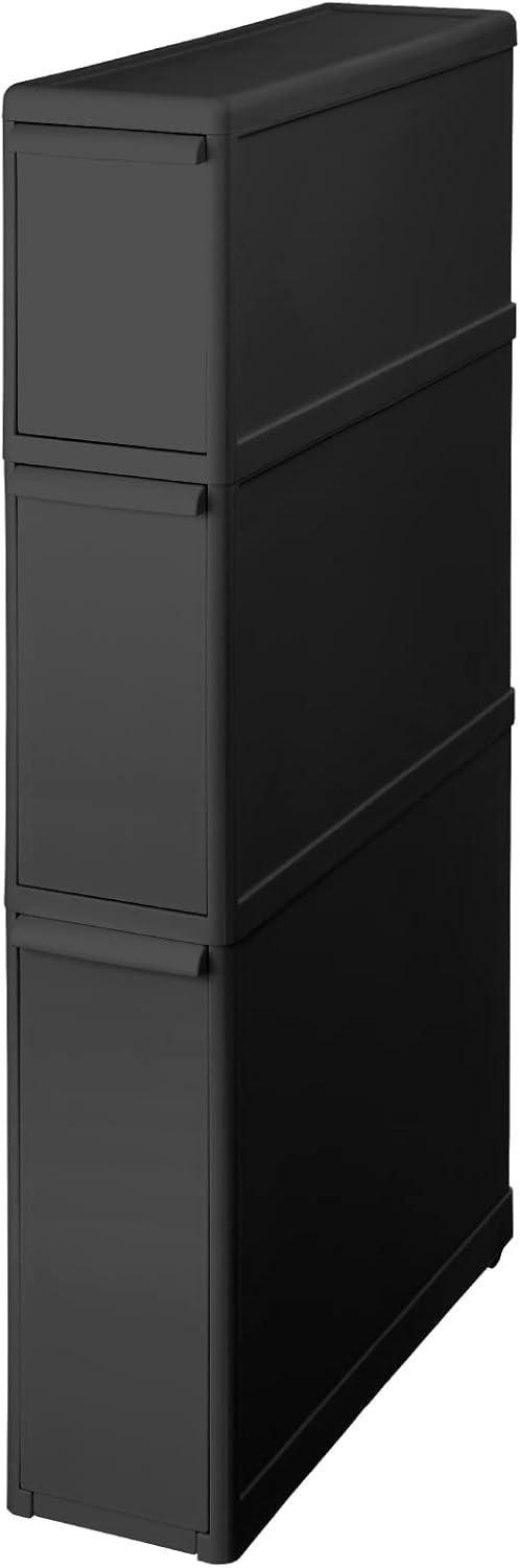 キッチン収納 隙間収納 引き出し 超薄型 3段 幅14×奥行46.5×高さ82cm オールブラック 隠し収納 幅14cm 隙間収納 隙間を活用