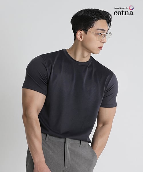[韓国直送] ワークウェアマッスルフィットTシャツ（炭）