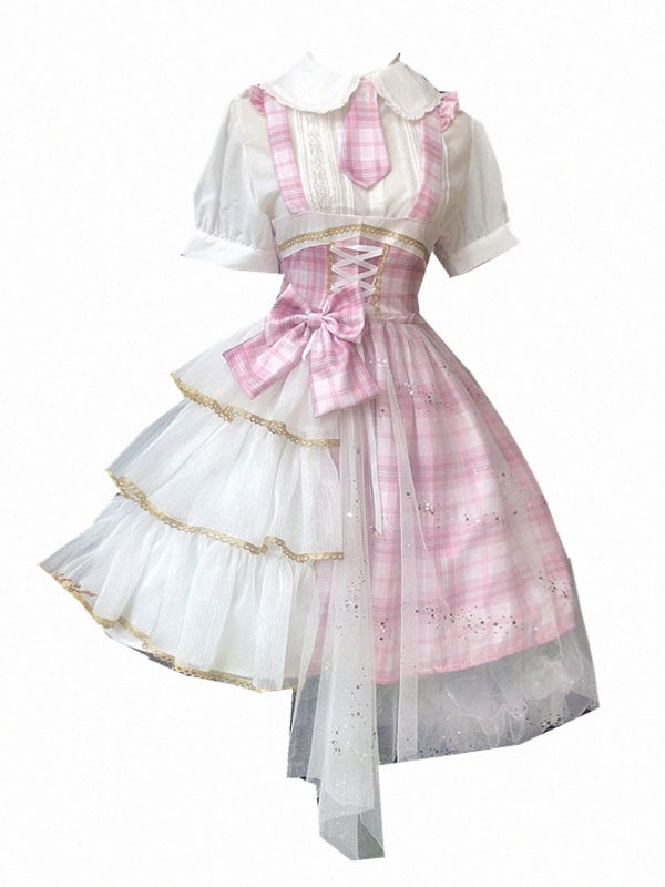 【全店任意2枚購入で100円OFF】甘いロリータJSKドレスアイドル宣言弓ピンクロリータジャンパースカート