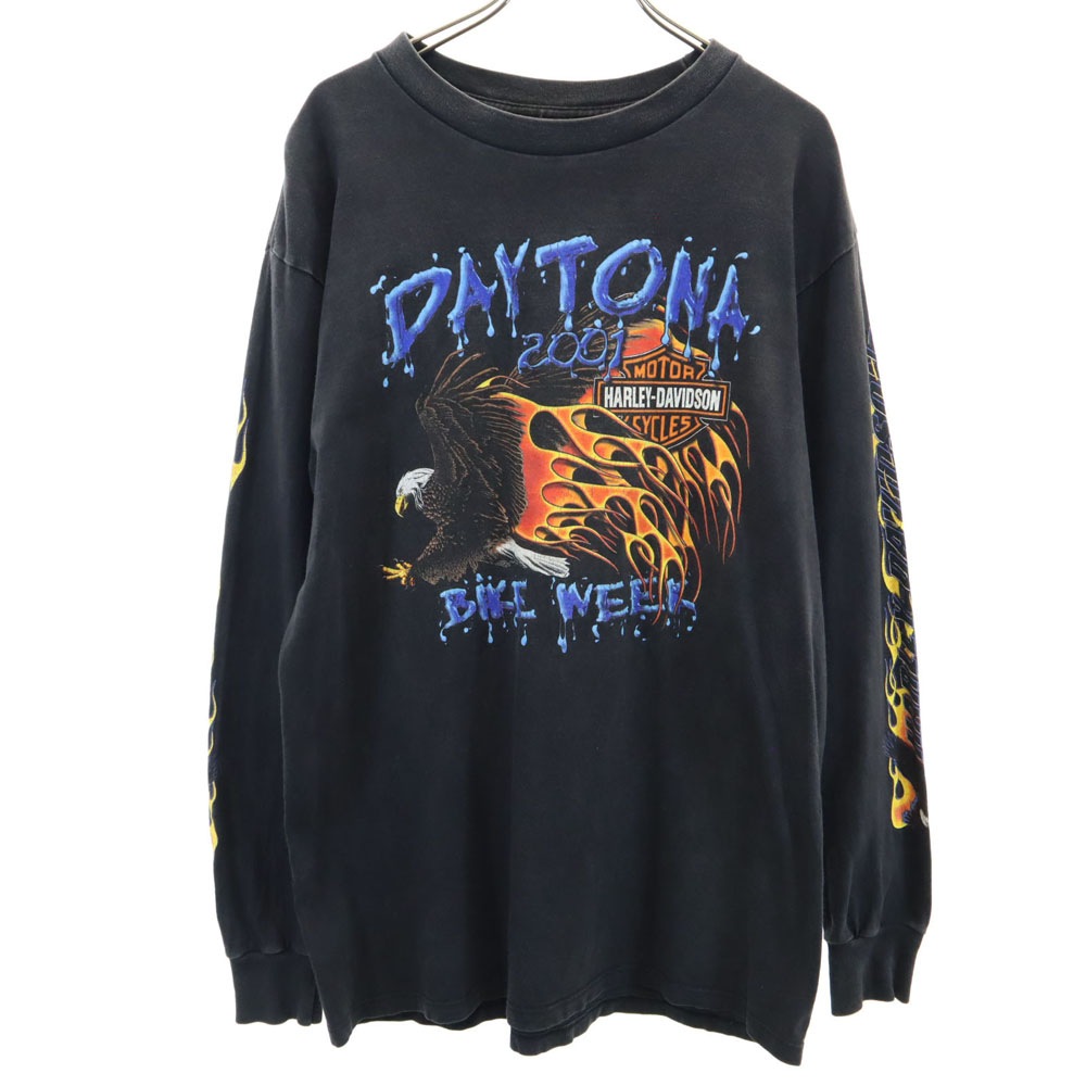 2001年 USA製 オールド デイトナ 2001 長袖 Tシャツ M チャコールブラック ロンT DAYTONA メンズ