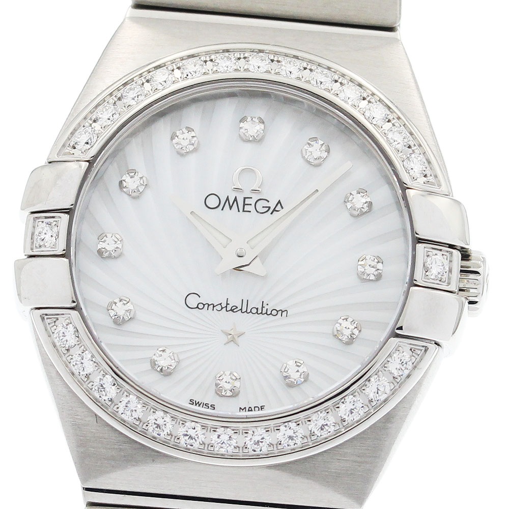 オメガ OMEGA 123.15.24.60.55.004 コンステレーション ポリッシュ 12P ダイヤベゼル シェル文字盤 クォーツ レディース 美品 _950670【中古】