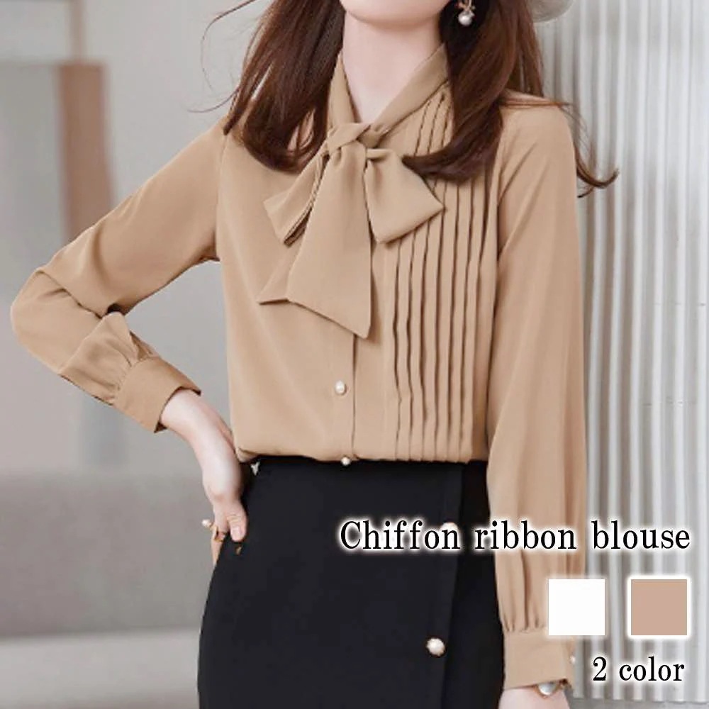 ブラウス レディース シフォンリボンブラウス フリル ブランド きれいめ スーツ ワンピース 長袖 カットソー 冬 Tシャツ ノーアイロン 事務服 高品質 オフィス レース 黒 おしゃれ ボウタイ 春