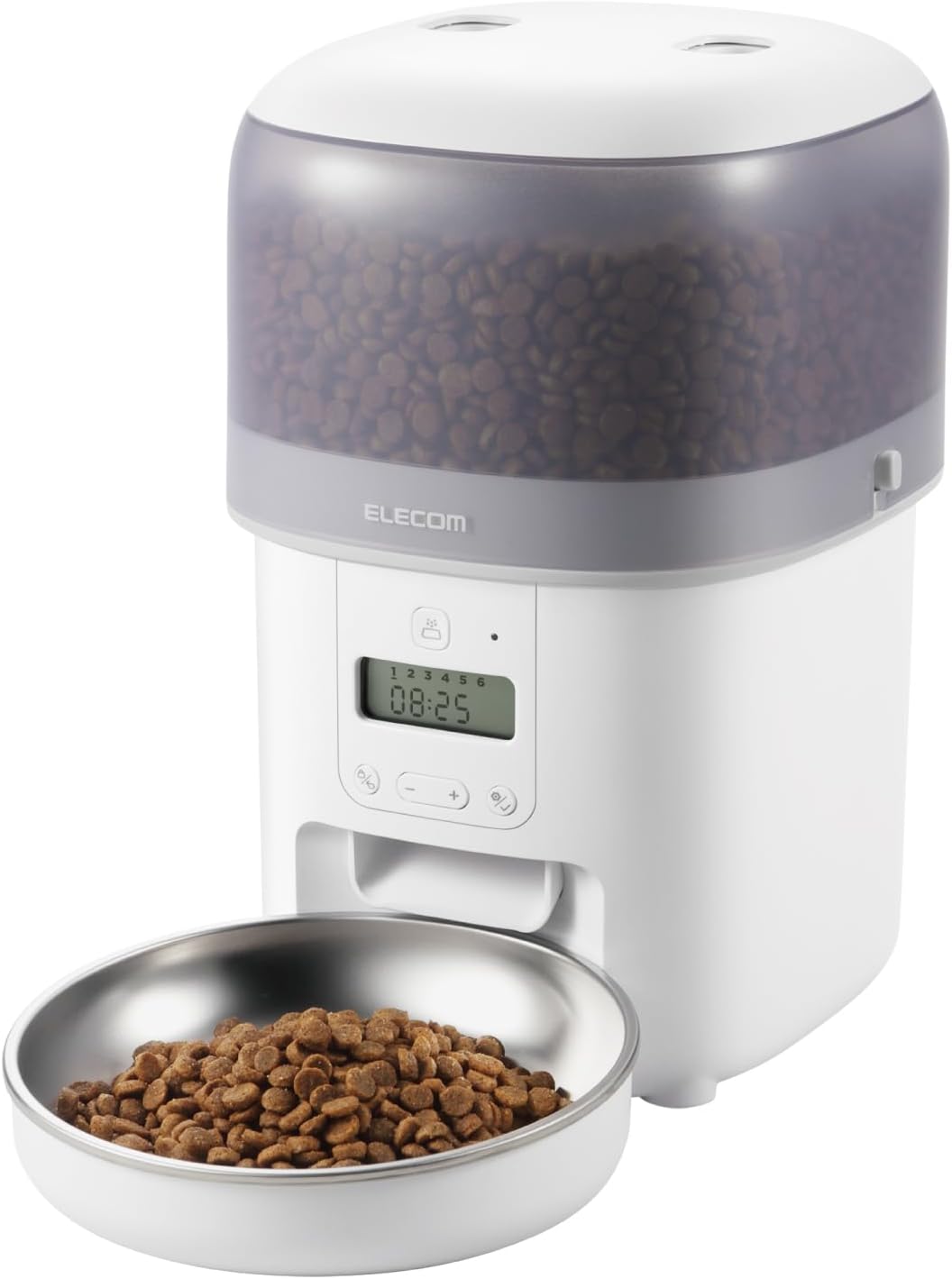 エレコム 自動給餌器 猫 中小型犬用 2L (約1.1kg) タイマー機能付 1日最大6回 蓋ロック機能 2WAY給電 コンパクト 1皿 幅170×奥行190×高さ258mm ホワイト PET-AF0
