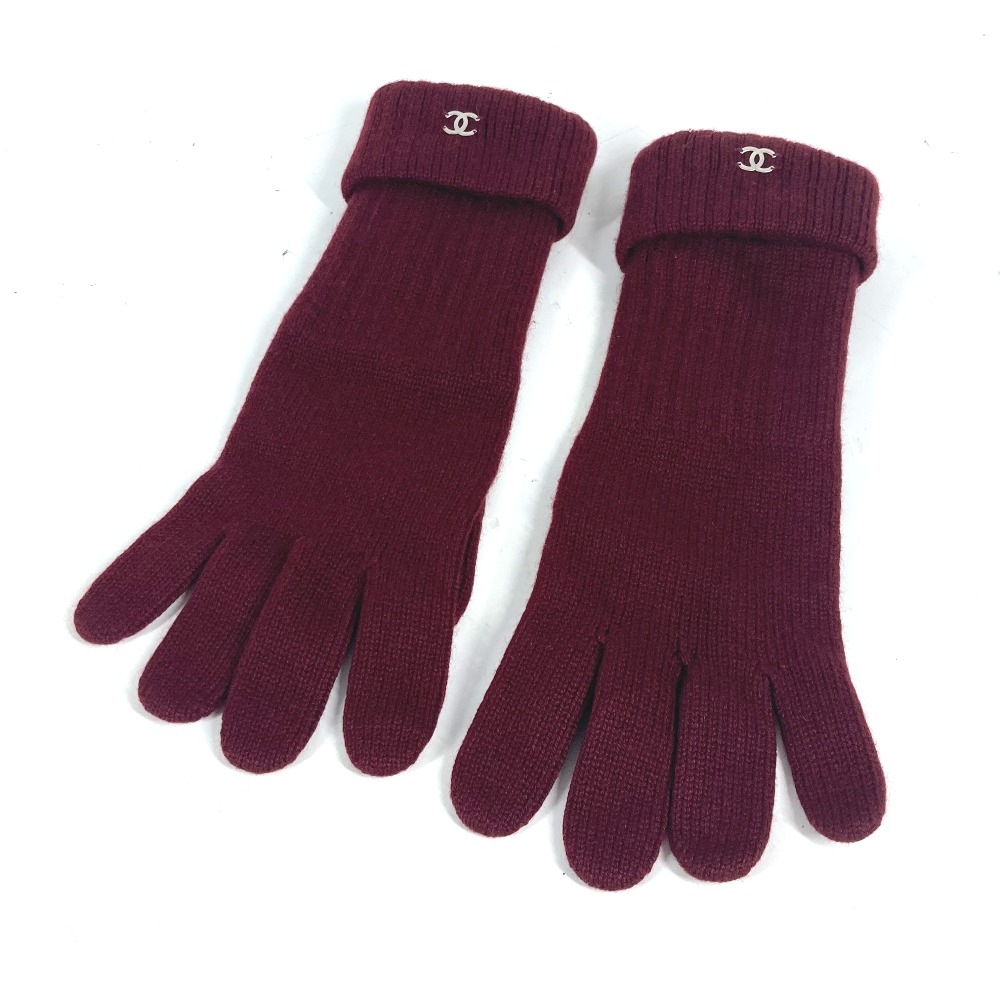 手袋 CC ココマーク ロゴ グローブ カシミヤ ワインレッド系