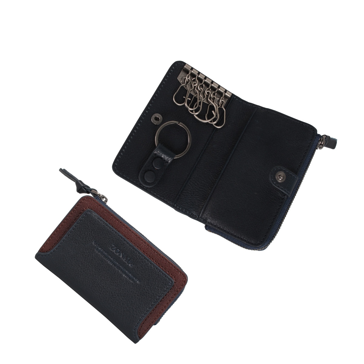 キーケース キーホルダー 小銭入れ メンズ 本革 6連 ORLO ネイビー