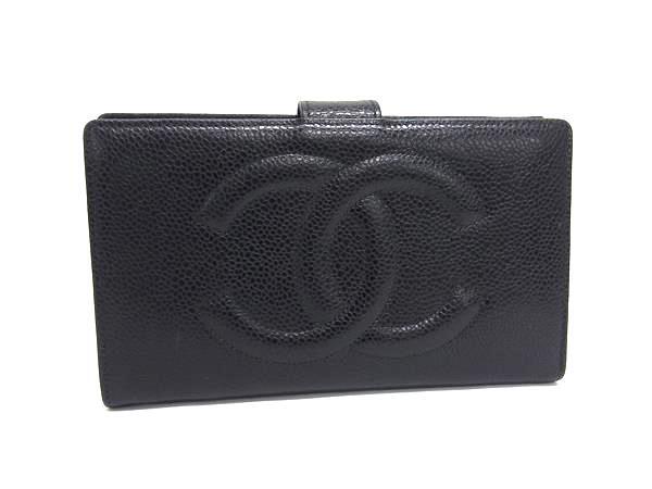 CHANEL シャネル 二つ折り長財布 A01429 ブラック キャビアスキン レディース ココマーク【本物保証】