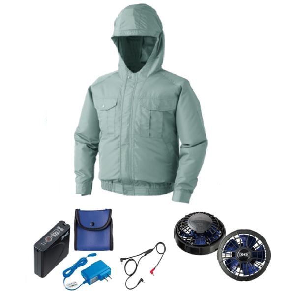 KU90810 空調服 ポリエステル製フード付 FAN2400SPBB/LISUPER1 緑 3L