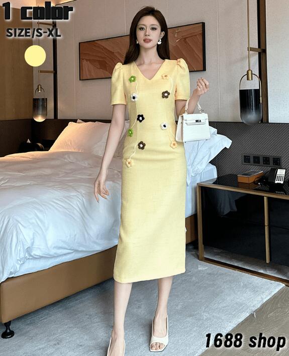 爆売れ中2025 夏 ワンピース タイト タイトワンピース 姫系ワンピース　シンプル　ワンピース インポート ひざ丈 ミドル丈 エレガント　韓国ファッション シンプル パーティドレス 袖あり　お嬢様