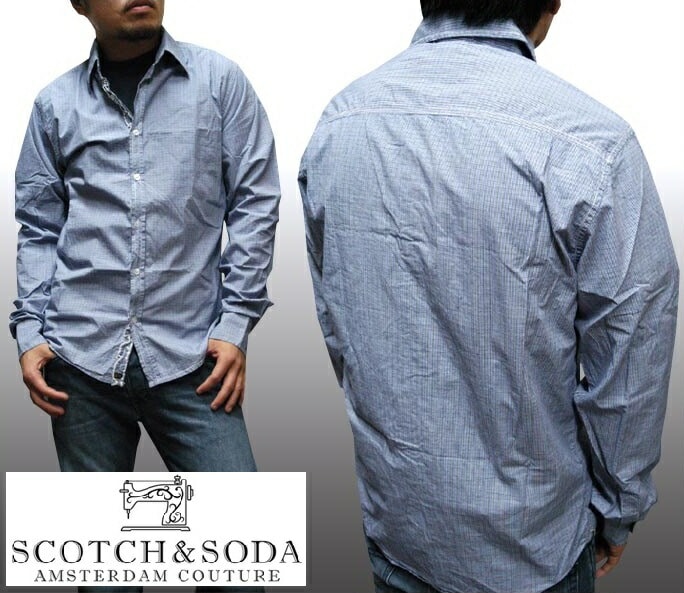 スコッチ&ソーダ スコッチアンドソーダ scotch&soda メンズ 長袖 シャツ ピンチェック ブルー ブラック ダブルボタン トップス カジュアル サーフ セレブ ストリート ヨーロピアン ヴィ