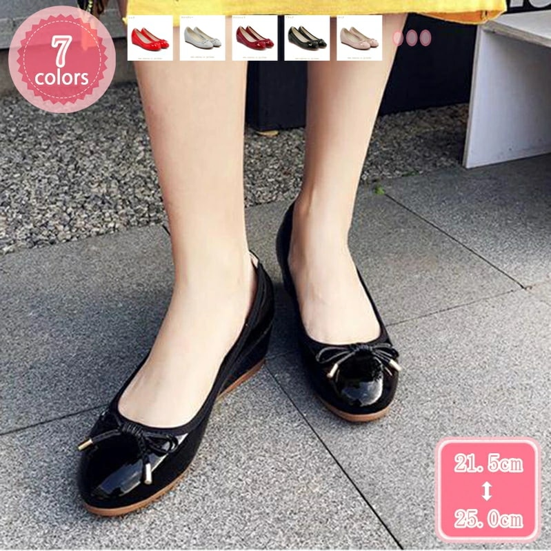 1000円OFFクーポン 走れる パンプス 痛くない ラウンドトゥ ウェッジソール パンプス 5cmヒール 美脚 大きいサイズ リボン 小さいサイズ パンプス シューズ ウェッジ レディース 万能 通