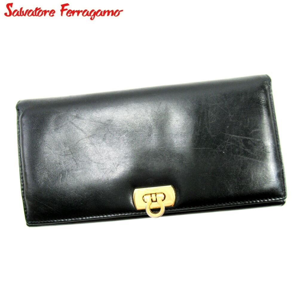 上等な サルヴァトーレ フェラガモ T171 中古 Ferragamo Salvatore ガンチーニ ブラック 長財布 ファスナー付き 長財布 長財布 Imepac Edu Br
