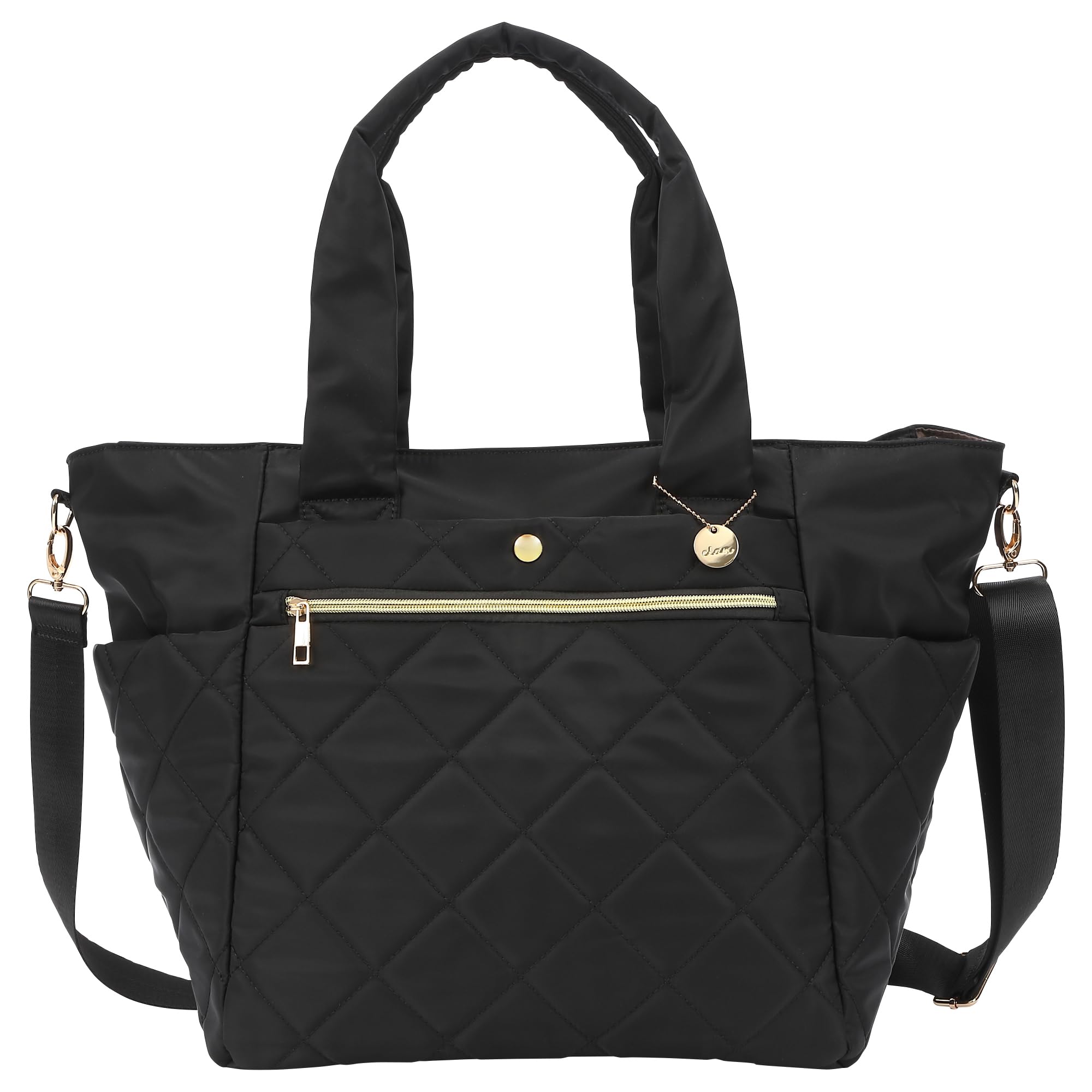 [Clan] レディース トートバッグ ナイロン キルティング 2way 大容量 軽量 撥水 自立 マザーズバッグ 通勤 旅行 ショルダー ファスナー付き おしゃれ ギフト (ブラック)