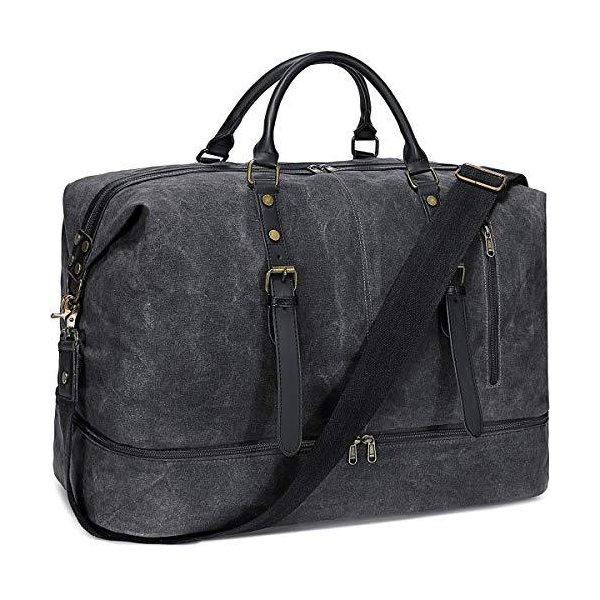 Weekender Carry On Tote Overnight Bag for Men and Women Travel Duffle with Bottom Shoe Compartment (