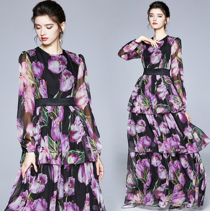 ワンピース レディース シフォンワンピース レディース 花柄プリント ワンピース　シフォン ワンピース　結婚式 ロング丈 マキシ丈 大きいサイズ 結婚式 ワンピース パーティードレス 入園式 二次会