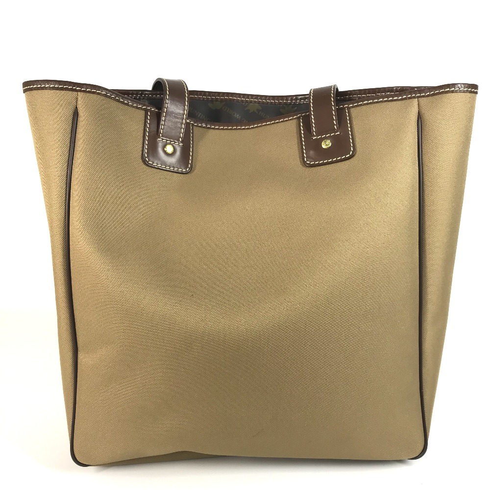 HUNTING WORLD ハンティングワールド ショルダーバッグ ロゴ カバン 肩掛け トートバッグ レザー/キャンバス ベージュ