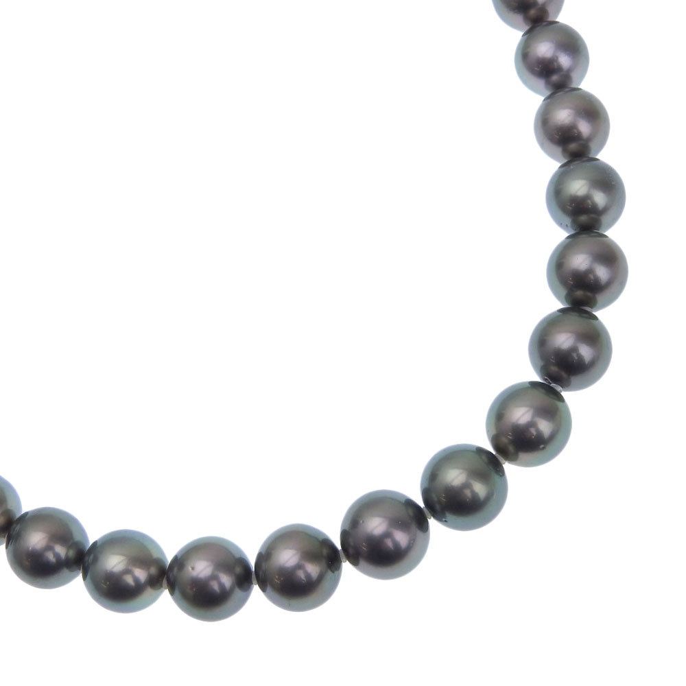 ネックレス 10.0～12.5ｍｍ K18ホワイトゴールド ブラックパール（黒蝶真珠） ダイヤモンド 0.28 約81g レディース 中古品 A+ランク