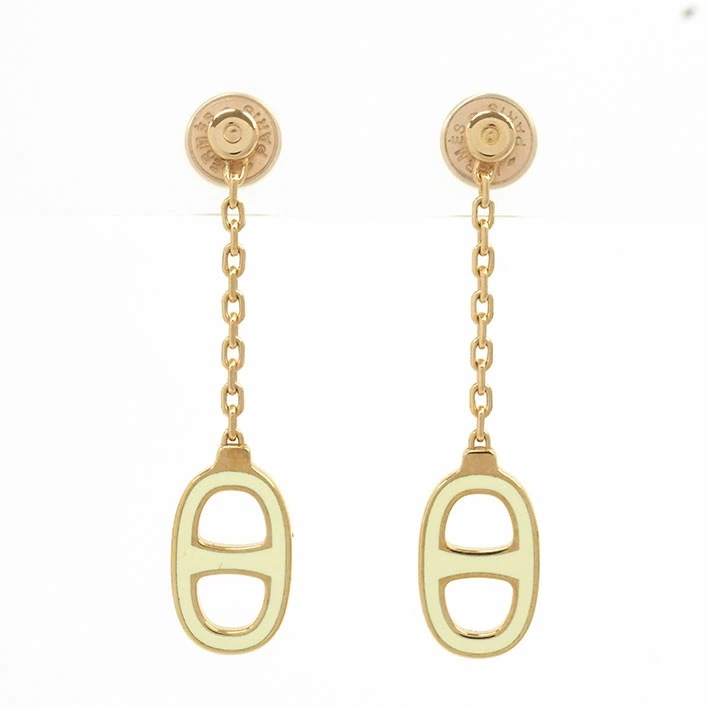 【美品】エルメス イリアード シェーヌダンクル ホワイトエナメルカラー H603001 エナメル/七宝 【ピアス】