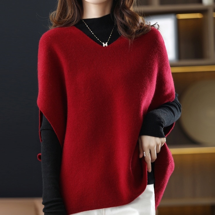 ニットベスト カシミア トップス ベスト 袖なし ノースリーブ Vネック かわいい 大人可愛い