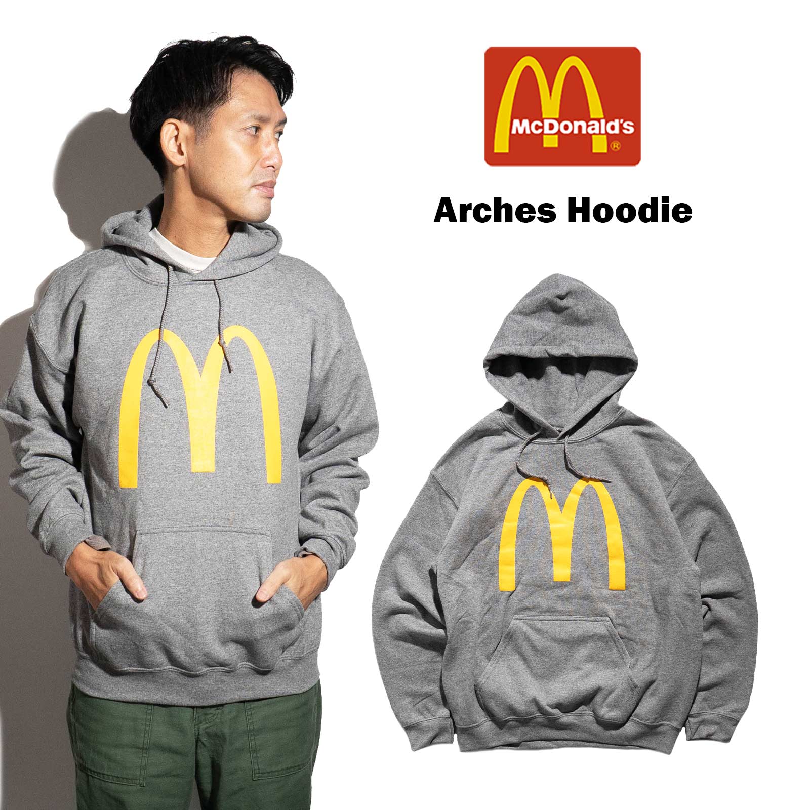 マクドナルド アーチロゴ バリューフーディー グレー メンズ S-XXL マック 公認グッズ 買い付け商品 スーベニアグッズ パーカー フード