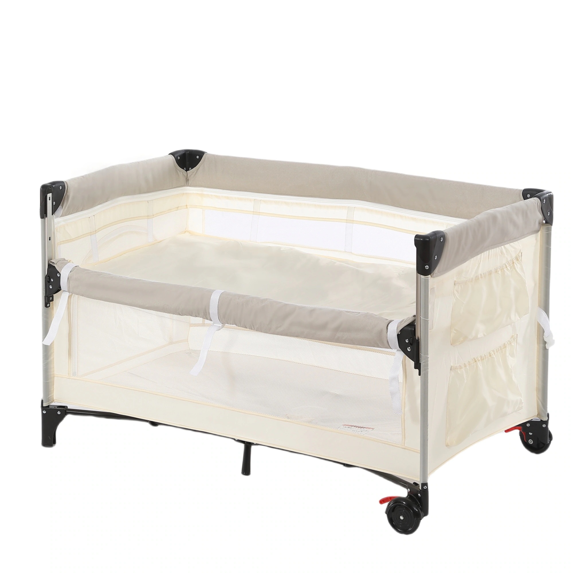 【国内発送&送·料·無·料】ベビーベッド ベビーサークル 折りたたみ 添い寝ベッド プレイヤード 片サイド高さ調整可能 お昼寝マット キャリーバッグ付 マットレス付 キャスター付き 多機能 軽量 出産