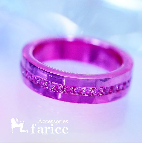 キュービックジルコニアラインストーン メタルピンクカラージュエリーシンプルリング7号