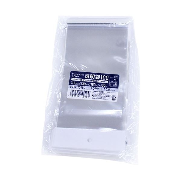 ショーエイコーポレーション ヘッダー付きOPP袋 90×(30+150)+30mm 0.03mm厚 P3090150 1セット(2000枚：100枚×20パック) クーポン配布中ショーエイコーポレーション ヘッダー付きOPP袋 90