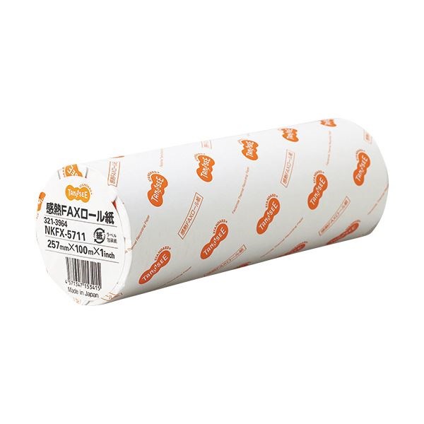 （まとめ） TANOSEE 感熱FAXロール紙 B4 幅257mm長さ100m 芯内径1インチ 表発色 1本 10セット