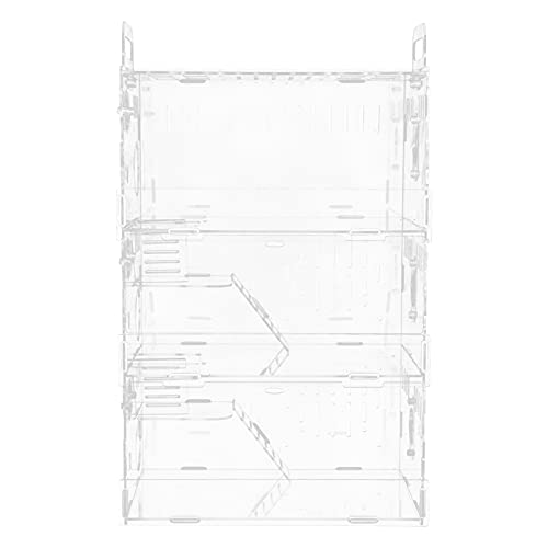 ハムスターケージ 小動物用 飼育ケース ハムスターハウス 組立式 透明 アクリル フクロモモンガ ケージ 掃除しやすい 小動物 隠れ家 家 小屋 30X20X45CM ３階建て